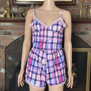 Plaid Lace Trim Sleepwear Set